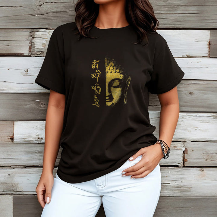 Camiseta de algodón con Buddha Stones Om Mani Padme Hum, Buda dorado - image 2