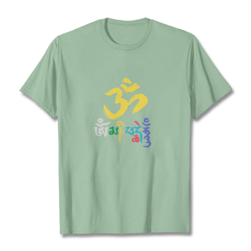 Camiseta de algodón con Buddha Stones y Om Mani Padme Hum de colores - Verde pálido - 2XL - image 14