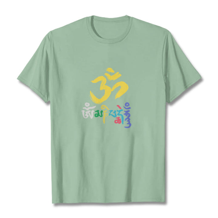 Camiseta de algodón con Buddha Stones y Om Mani Padme Hum de colores - Verde pálido - 2XL - image 14