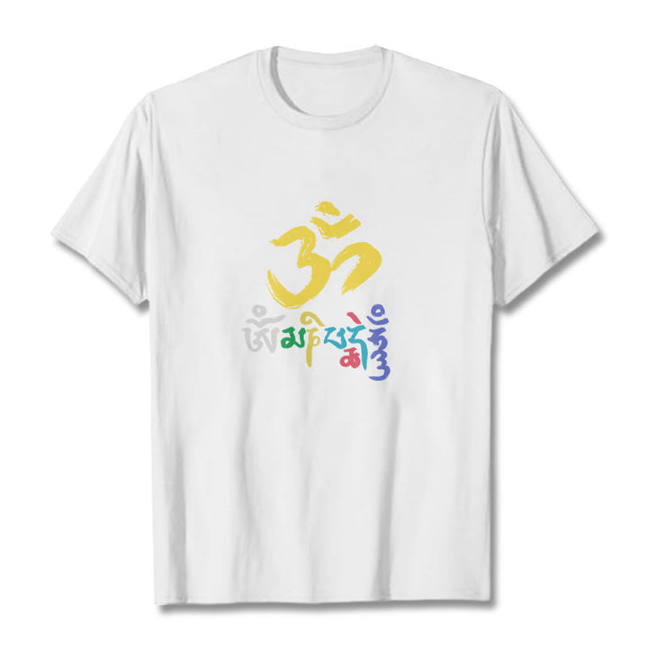 Camiseta de algodón con Buddha Stones y Om Mani Padme Hum de colores - Blanco - 2XL - image 11