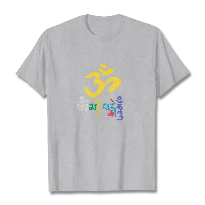 Camiseta de algodón con Buddha Stones y Om Mani Padme Hum de colores - Gris claro - 2XL - image 18