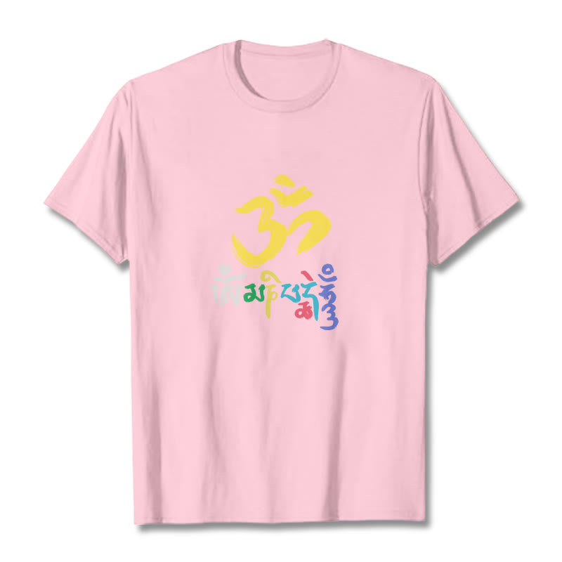 Camiseta de algodón con Buddha Stones y Om Mani Padme Hum de colores - Rosa claro - 2XL - image 19
