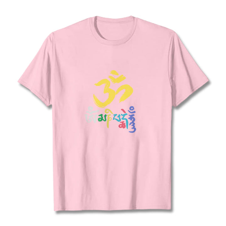 Camiseta de algodón con Buddha Stones y Om Mani Padme Hum de colores - Rosa claro - 2XL - image 19