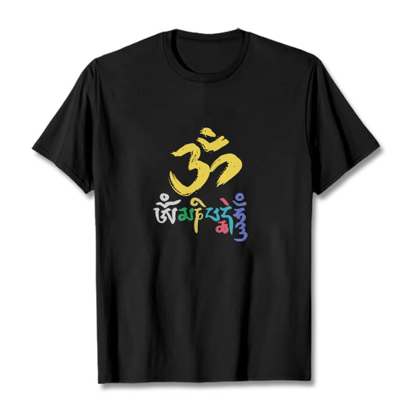 Camiseta de algodón con Buddha Stones y Om Mani Padme Hum de colores - Negro - 2XL - image 1