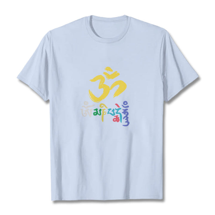 Camiseta de algodón con Buddha Stones y Om Mani Padme Hum de colores - Cian claro - 2XL - image 8