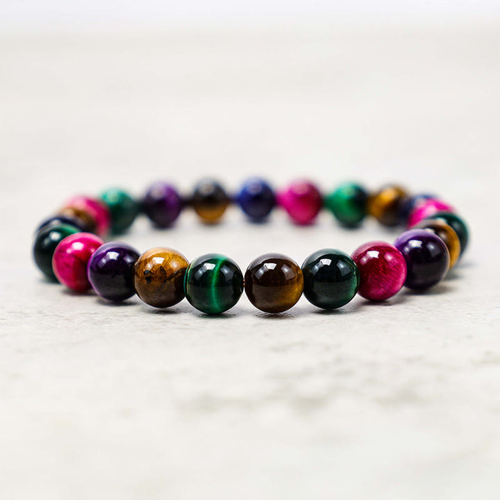 Pulsera de confianza con varias Buddha Stones y ojo de tigre - Ojo de tigre colorido (circunferencia de la muñeca: 14-16 cm) - 8 mm - image 66