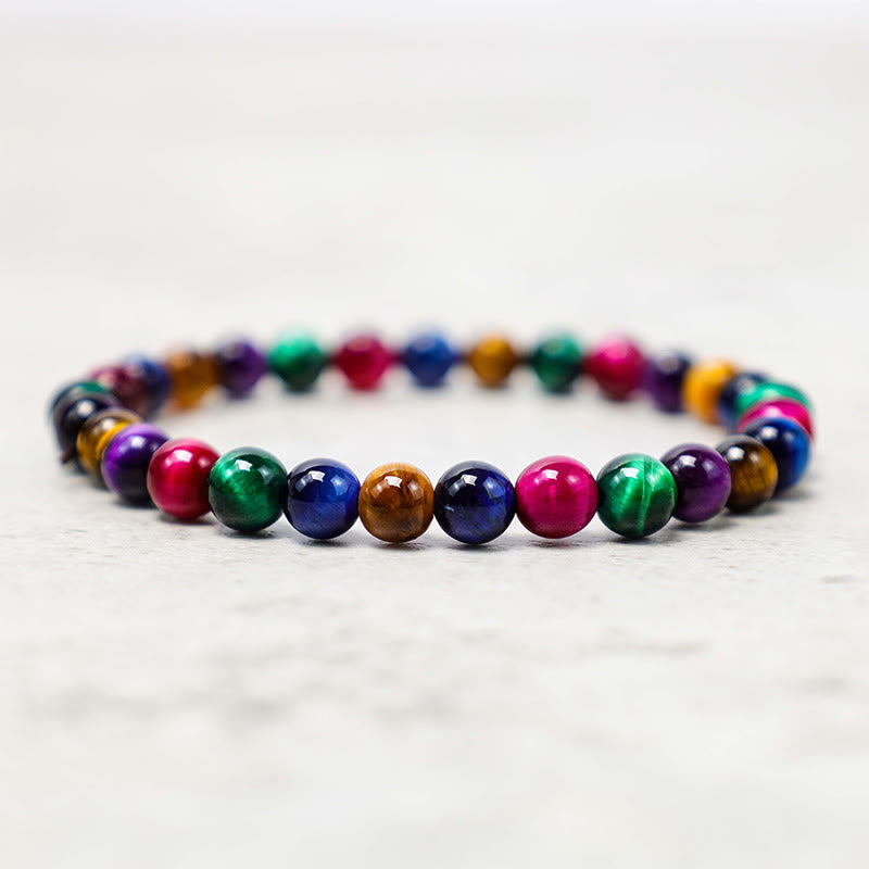 Pulsera de confianza con varias Buddha Stones y ojo de tigre - Ojo de tigre colorido (circunferencia de la muñeca: 14-16 cm) - 6 mm - image 60