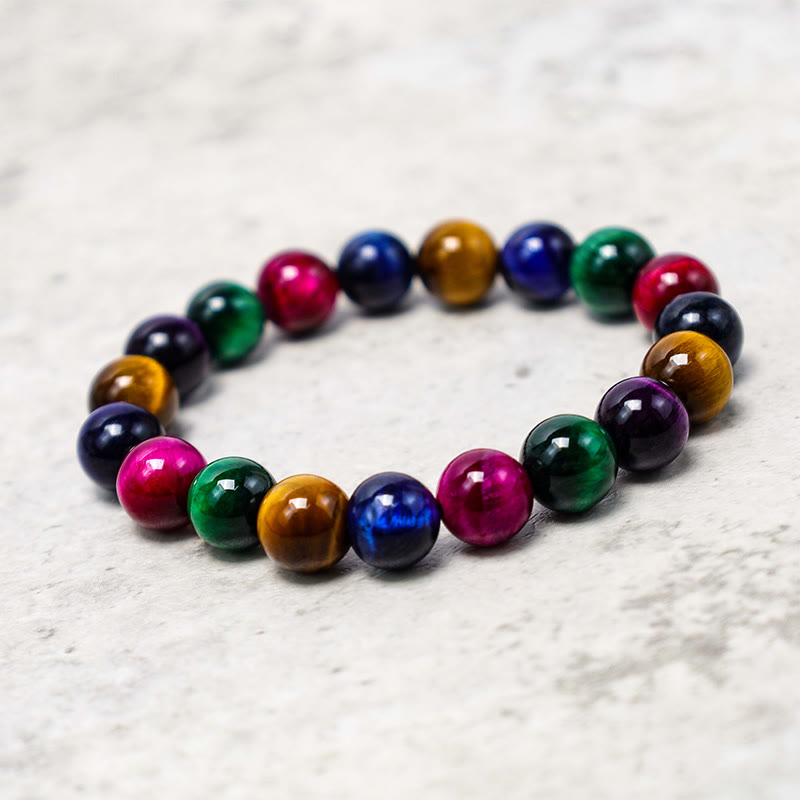 Pulsera de confianza con varias Buddha Stones y ojo de tigre - Ojo de tigre colorido (circunferencia de la muñeca: 14-16 cm) - 12 mm - image 73