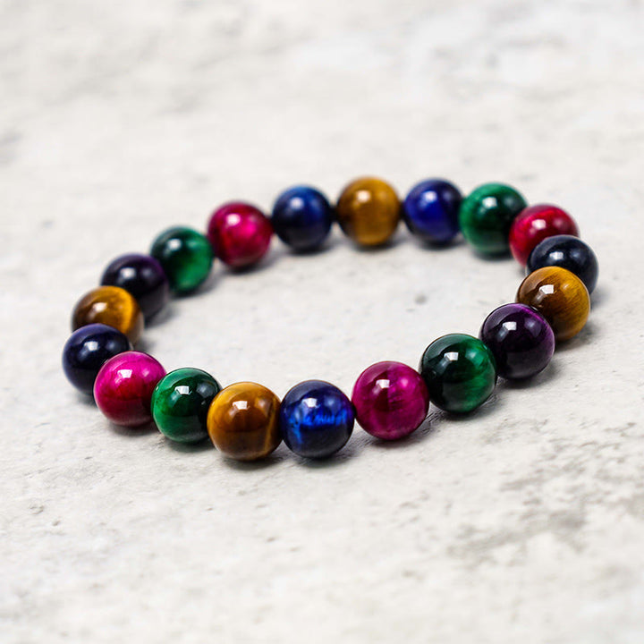 Pulsera de confianza con varias Buddha Stones y ojo de tigre - Ojo de tigre colorido (circunferencia de la muñeca: 14-16 cm) - 12 mm - image 73