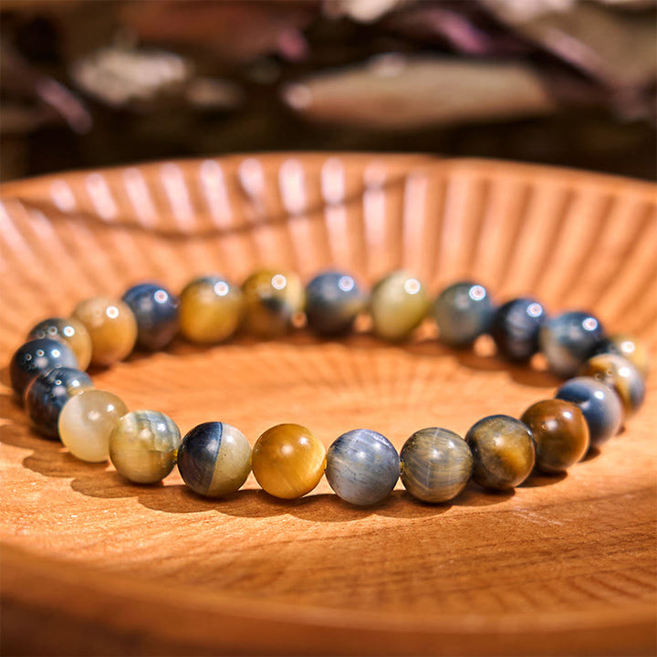 Pulsera de la calma con piedra de Buda, varios cristales, malaquita, lazurita y hemimorfita - Ojo de tigre azul amarillo (circunferencia de la muñeca: 14-16 cm) - image 133