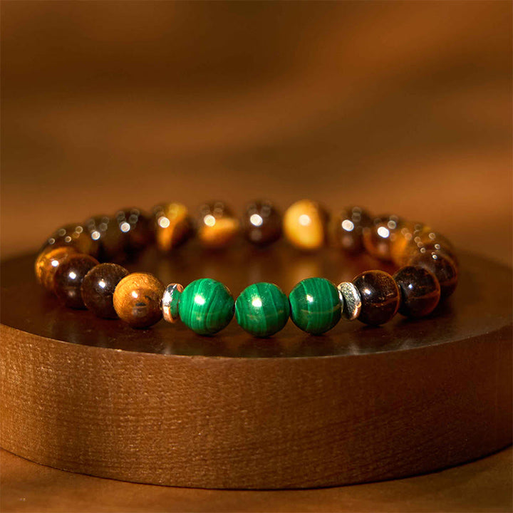 Pulsera de la calma con piedra de Buda, varios cristales, malaquita, lazurita y hemimorfita