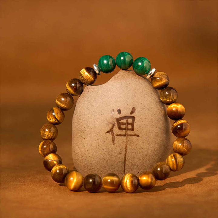 Pulsera de la calma con piedra de Buda, varios cristales, malaquita, lazurita y hemimorfita