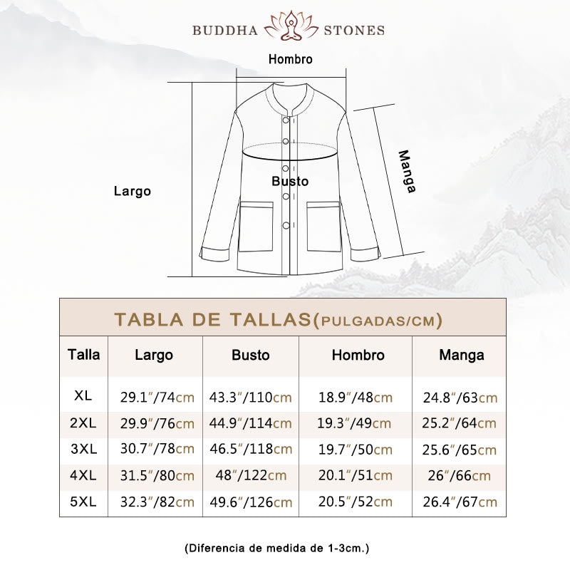 Chaqueta y camisa con botones y bolsillos de Buddha Stones para hombre, de lino y algodón con forro polar - image 5