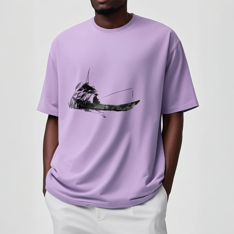 Camiseta de algodón con estampado de hierba y barco de pesca con Buddha Stones - image 10