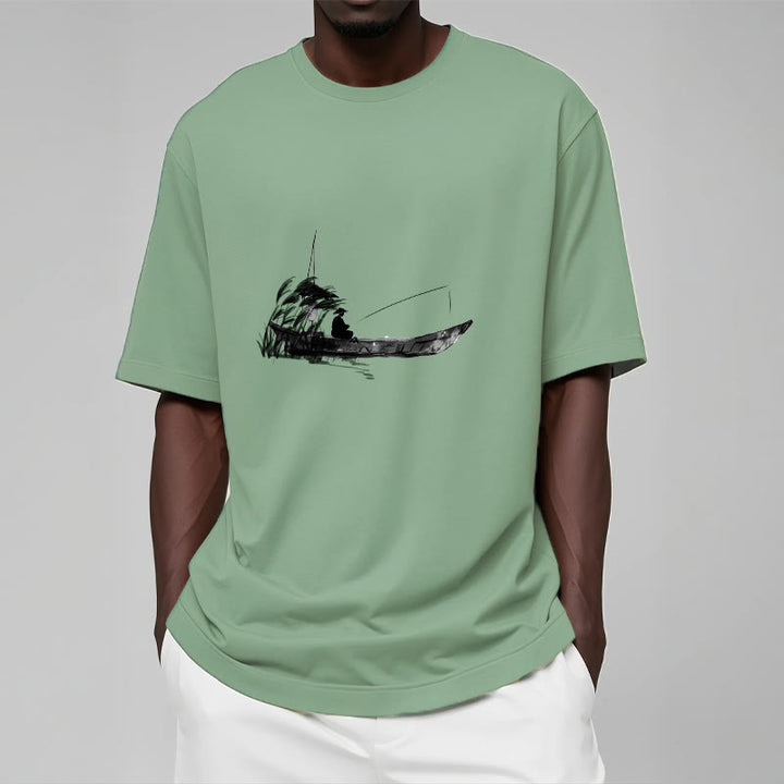 Camiseta de algodón con estampado de hierba y barco de pesca con Buddha Stones - image 17
