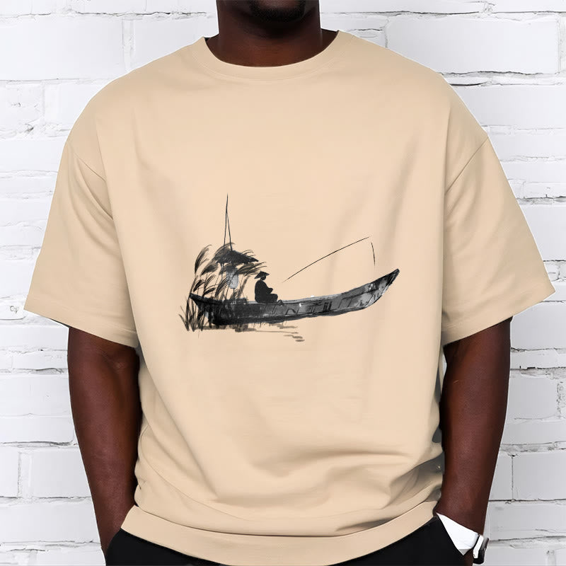 Camiseta de algodón con estampado de hierba y barco de pesca con Buddha Stones - image 9