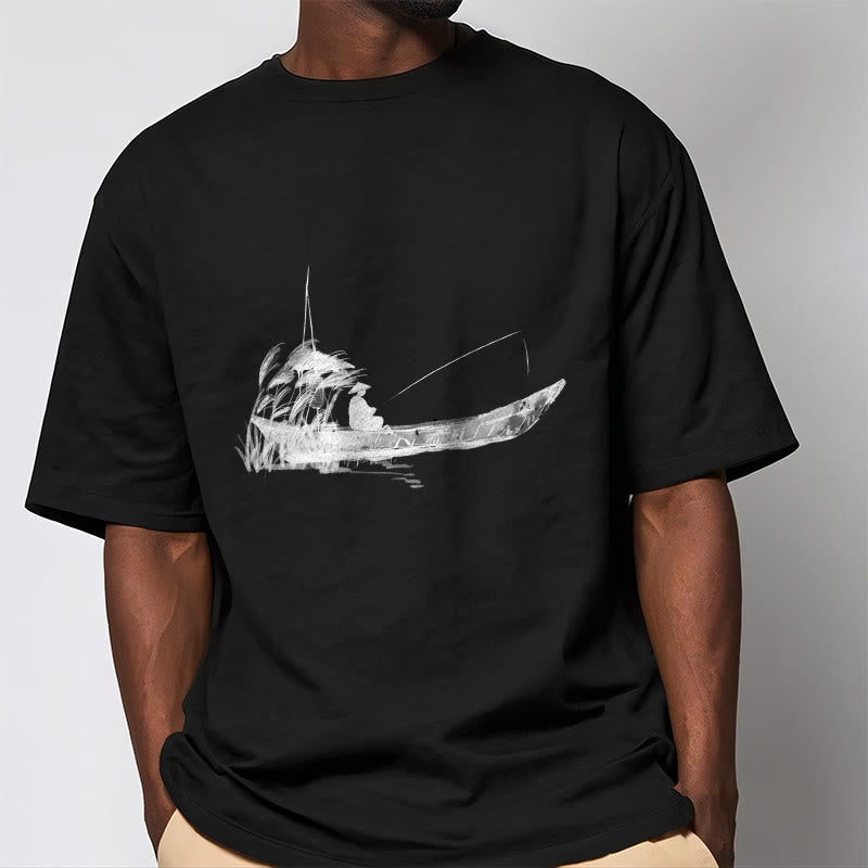 Camiseta de algodón con estampado de hierba y barco de pesca con Buddha Stones - image 12