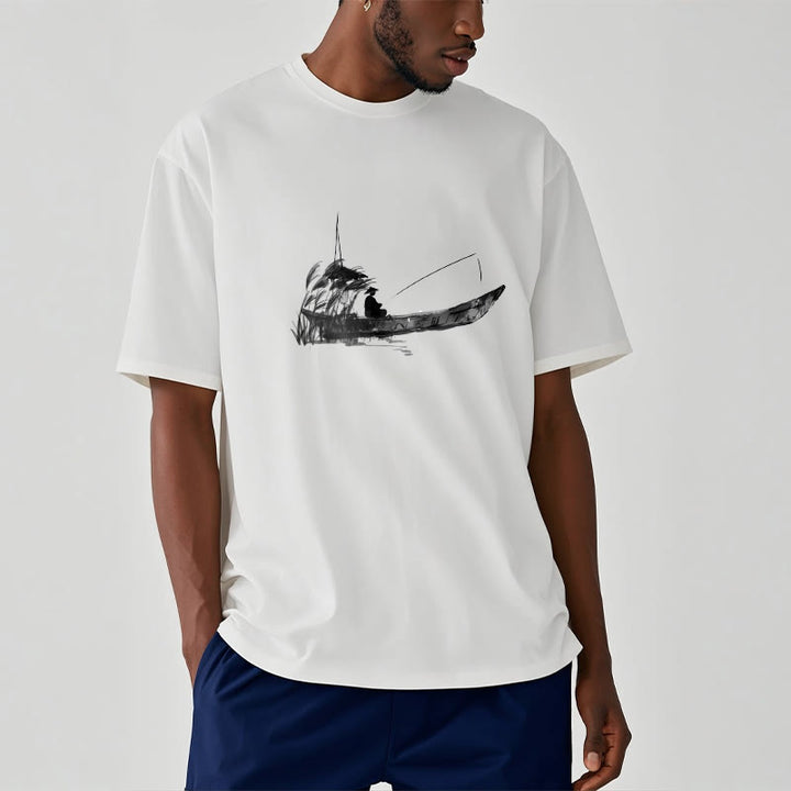 Camiseta de algodón con estampado de hierba y barco de pesca con Buddha Stones - image 5