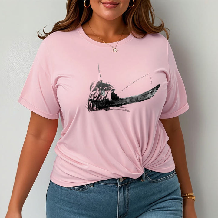 Camiseta de algodón con estampado de hierba y barco de pesca con Buddha Stones - image 19