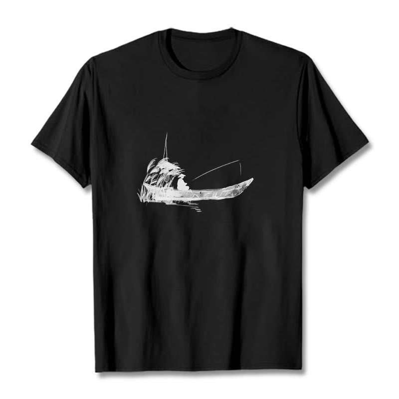 Camiseta de algodón con estampado de hierba y barco de pesca con Buddha Stones - Negro - 2XL - image 11