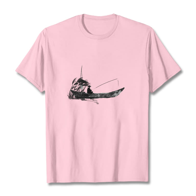 Camiseta de algodón con estampado de hierba y barco de pesca con Buddha Stones - Rosa claro - 2XL - image 19
