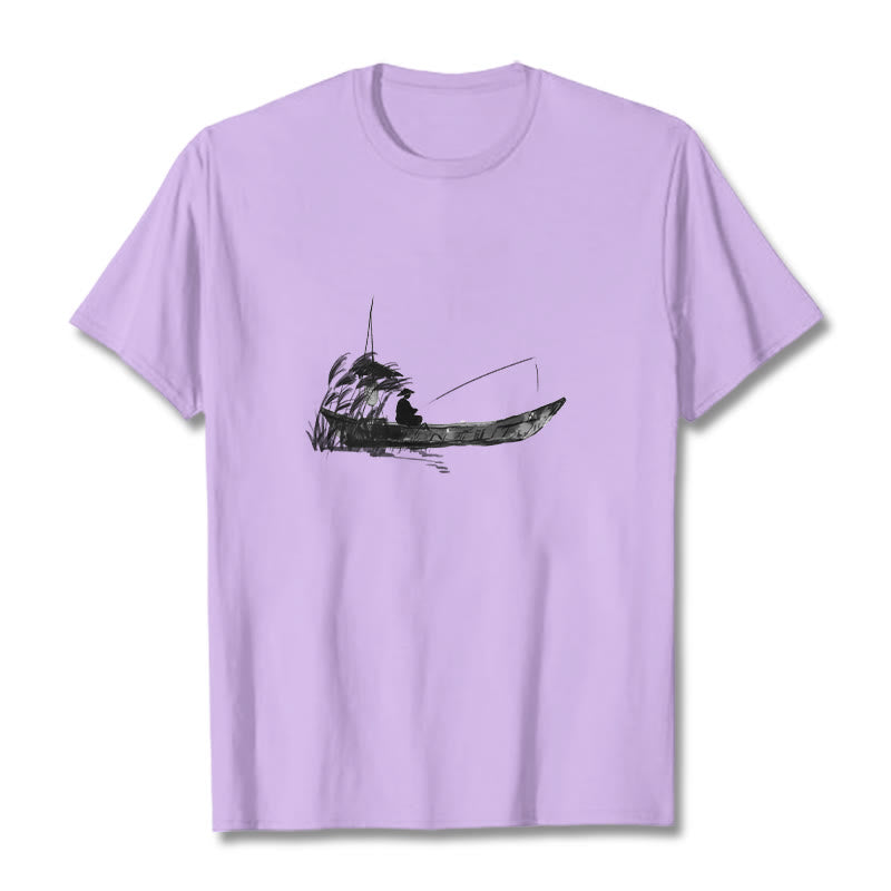Camiseta de algodón con estampado de hierba y barco de pesca con Buddha Stones - Ciruela - 2XL - image 10