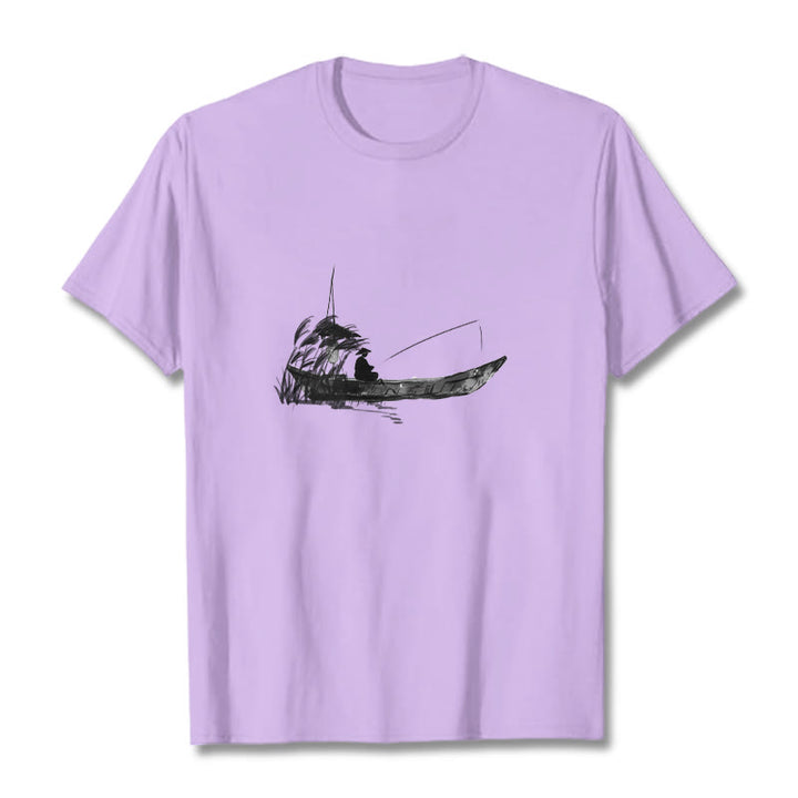 Camiseta de algodón con estampado de hierba y barco de pesca con Buddha Stones - Ciruela - 2XL - image 10
