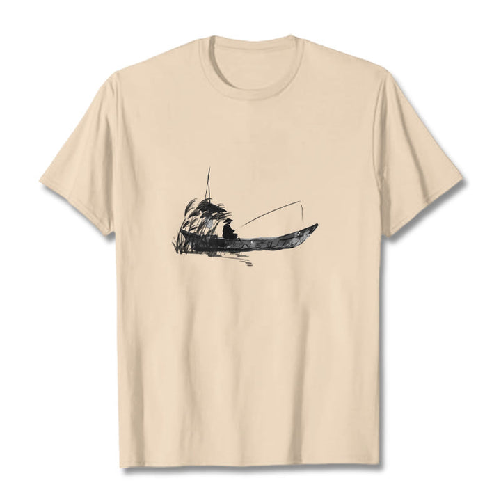 Camiseta de algodón con estampado de hierba y barco de pesca con Buddha Stones - Sopa de mariscos - 2XL - image 8
