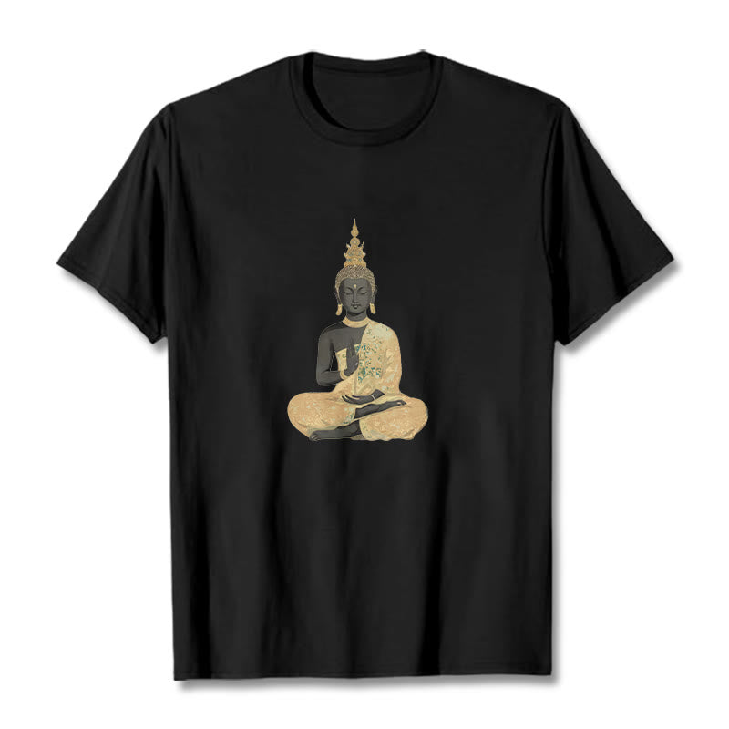 Camiseta de algodón con estampado de Buddha Stones de Buda - Negro - 2XL - image 11
