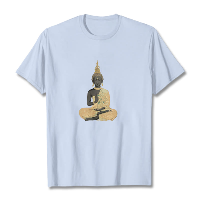 Camiseta de algodón con estampado de Buddha Stones de Buda - Cian claro - 2XL - image 15