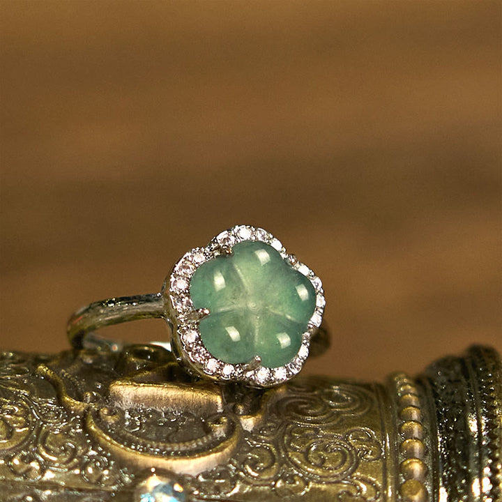 Anillo de aleación de jade y flor con Buddha Stones