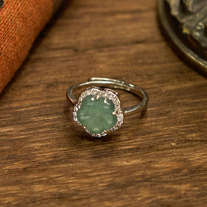 Anillo de aleación de jade y flor con Buddha Stones