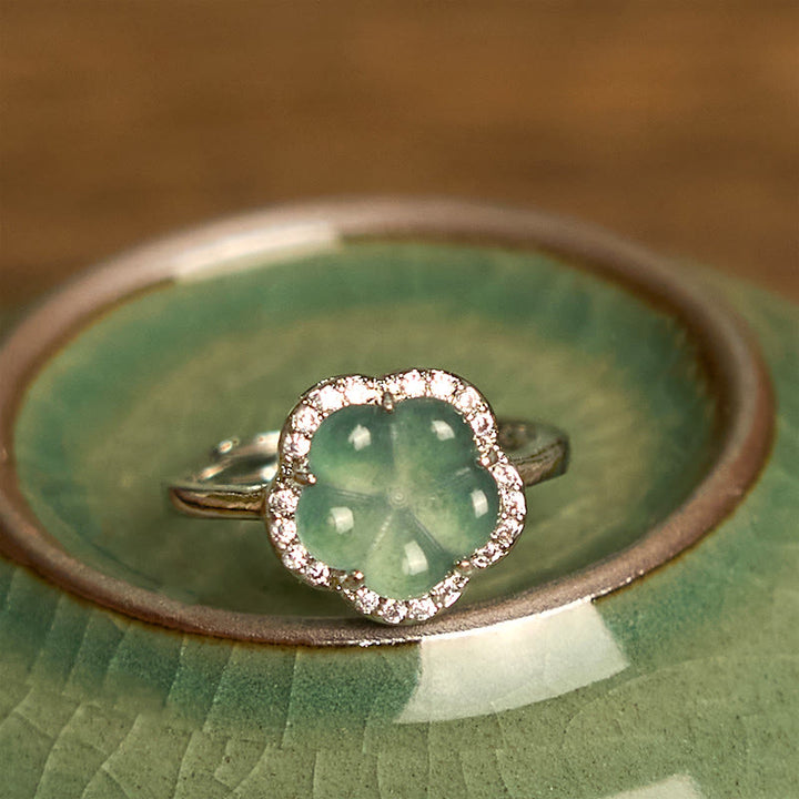 Anillo de aleación de jade y flor con Buddha Stones