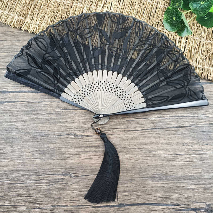 Abanico plegable de bambú de mano con diseño retro de Buddha Stones