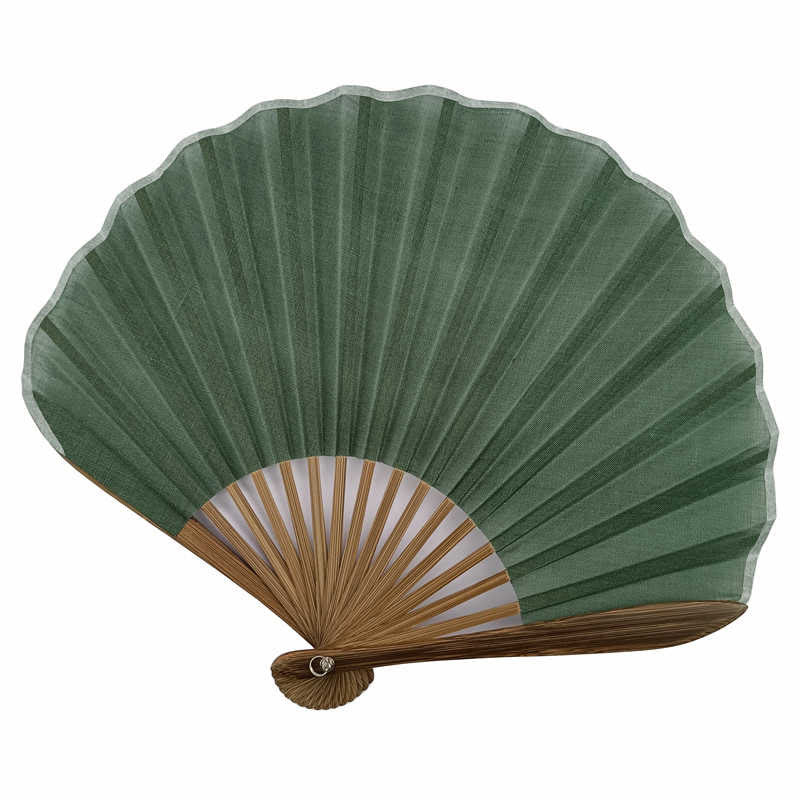 Abanico plegable de bambú de mano con forma de concha de color sólido retro con Buddha Stones