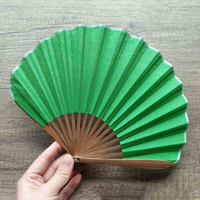 Abanico plegable de bambú de mano con forma de concha de color sólido retro con Buddha Stones