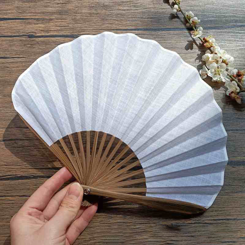 Abanico plegable de bambú de mano con forma de concha de color sólido retro con Buddha Stones