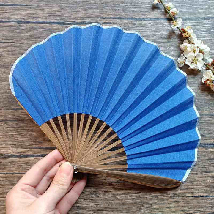 Abanico plegable de bambú de mano con forma de concha de color sólido retro con Buddha Stones