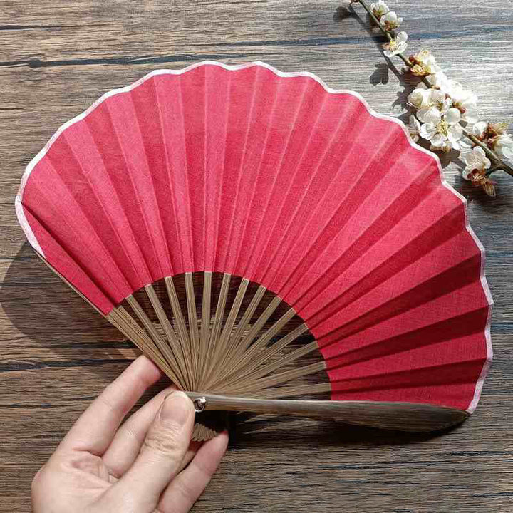 Abanico plegable de bambú de mano con forma de concha de color sólido retro con Buddha Stones