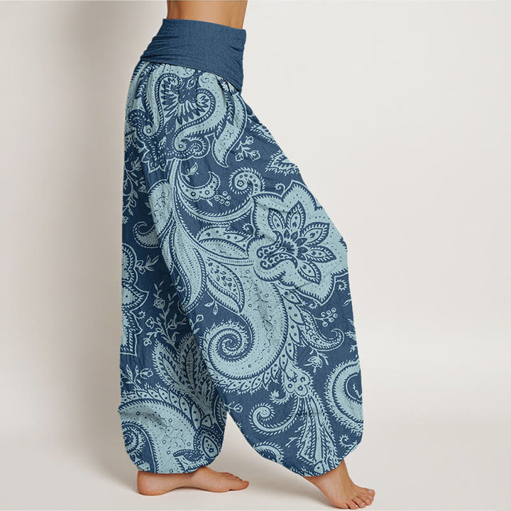 Pantalones harén con cintura elástica para mujer con estampados de cachemira y flores y Buddha Stones - image 1