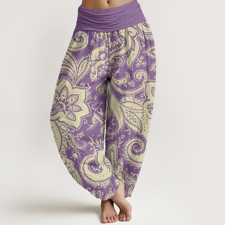 Pantalones harén con cintura elástica para mujer con estampados de cachemira y flores y Buddha Stones - Orquídea oscura - US22，UK/AU26，EU54 (6XL) - image 5
