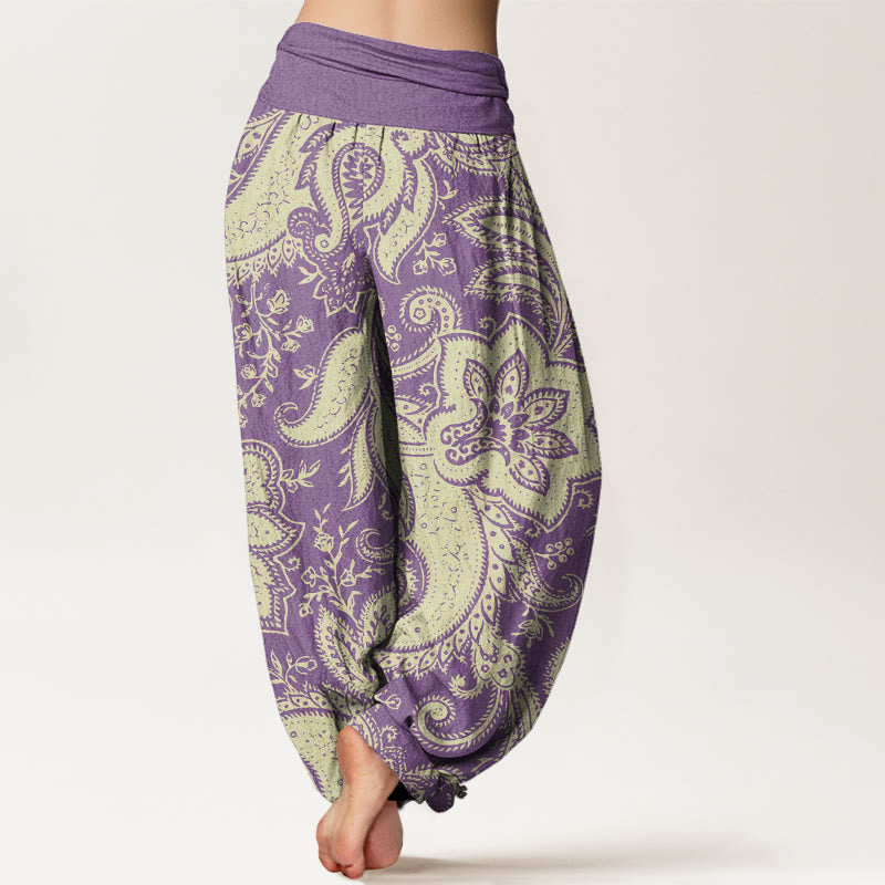 Pantalones harén con cintura elástica para mujer con estampados de cachemira y flores y Buddha Stones - image 7