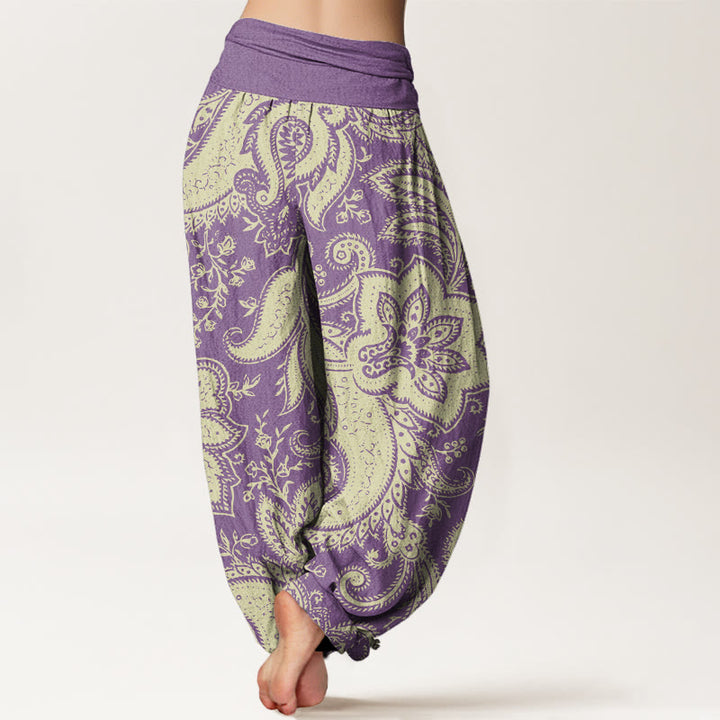 Pantalones harén con cintura elástica para mujer con estampados de cachemira y flores y Buddha Stones - image 7