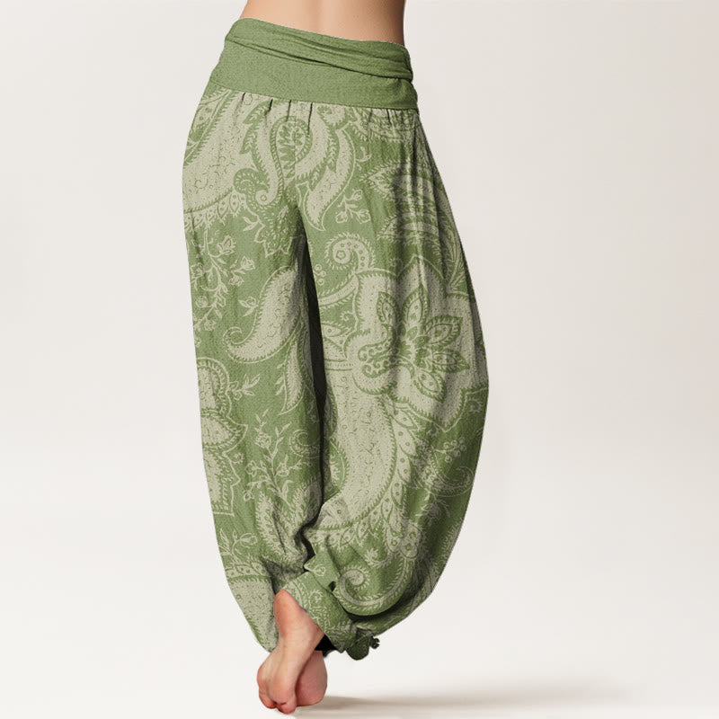 Pantalones harén con cintura elástica para mujer con estampados de cachemira y flores y Buddha Stones - image 10