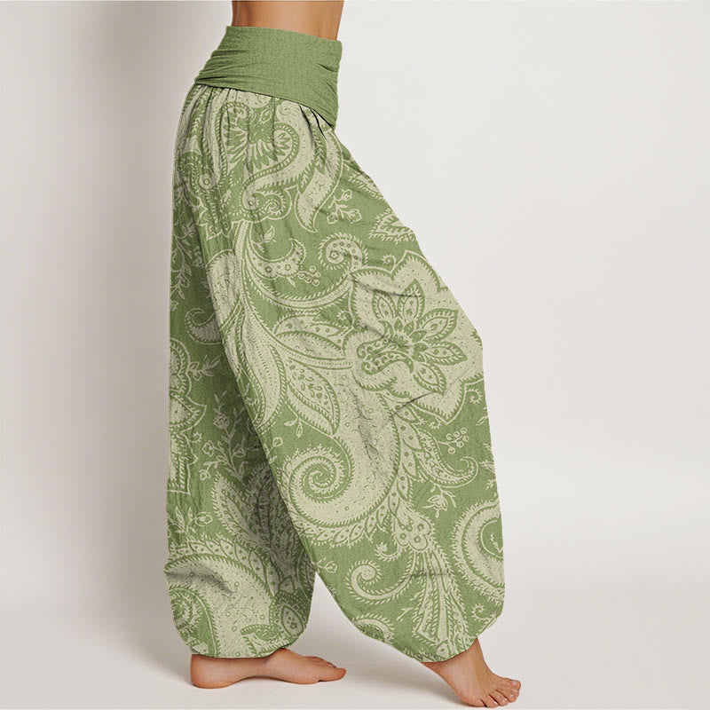 Pantalones harén con cintura elástica para mujer con estampados de cachemira y flores y Buddha Stones - image 9