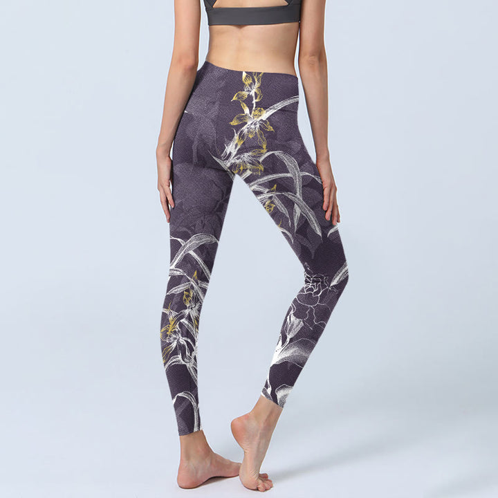 Leggings de yoga para mujer con Buddha Stones, flores de orquídea y rosas - image 4