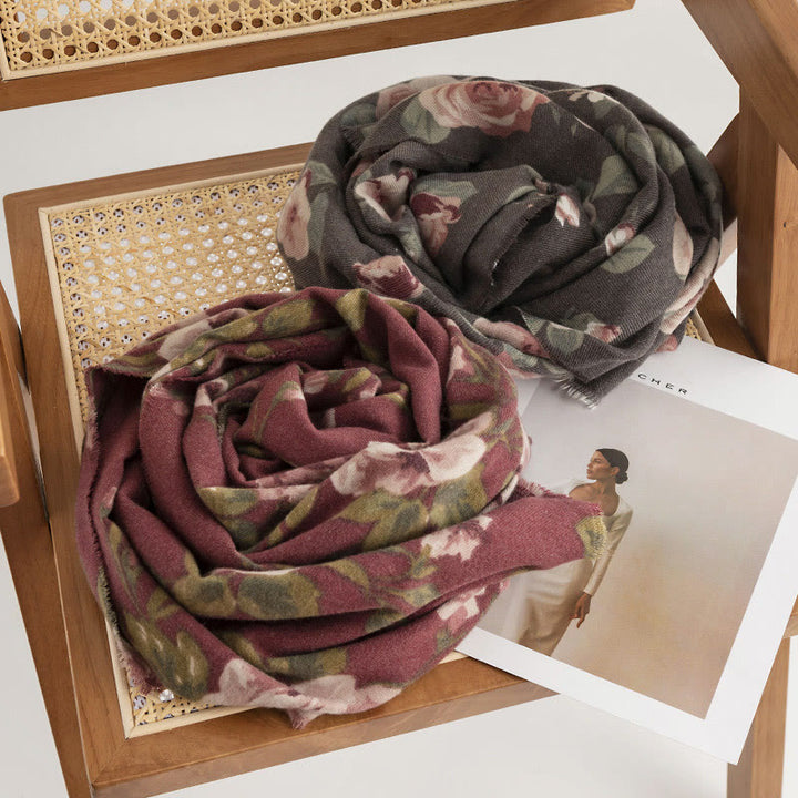 Chal tibetano con Buddha Stones, rosa de jardín, bufanda de viaje acogedora para otoño e invierno