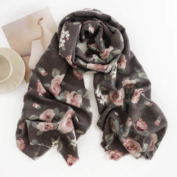 Chal tibetano con Buddha Stones, rosa de jardín, bufanda de viaje acogedora para otoño e invierno - Gris tenue 190*65 cm - image 14