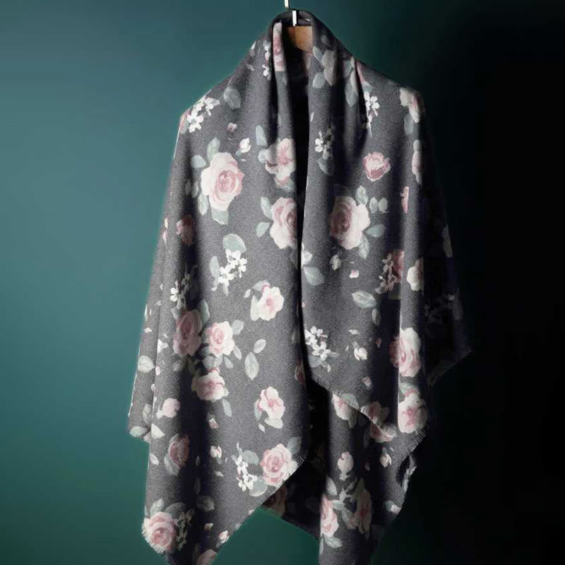 Chal tibetano con Buddha Stones, rosa de jardín, bufanda de viaje acogedora para otoño e invierno