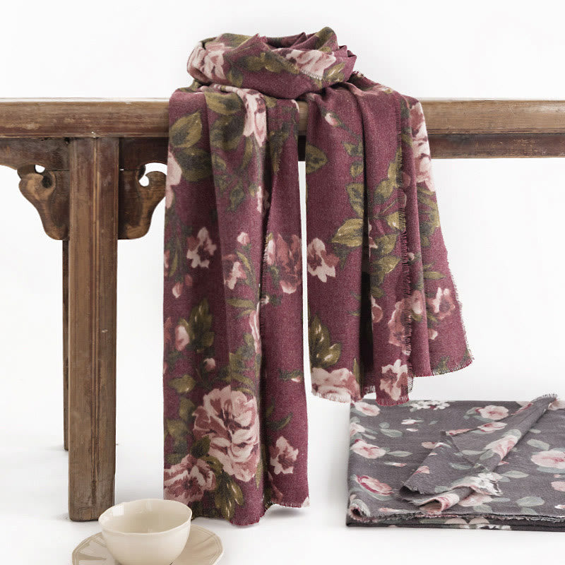 Chal tibetano con Buddha Stones, rosa de jardín, bufanda de viaje acogedora para otoño e invierno